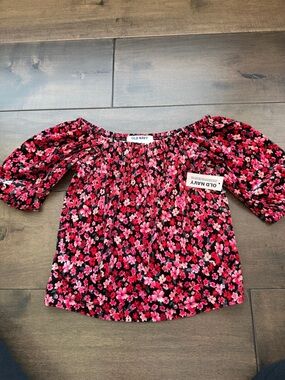 NWT kids Old Navy Black and Pink Floral Peasant Top